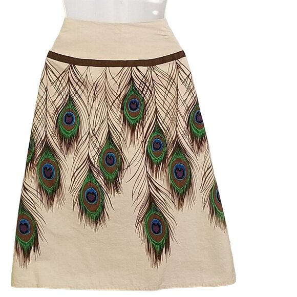Bamboo Trading Company Dresses & Skirts - Bamboo Traders Women's Skirt Size 4P Beaded Peacock Feathers Cotton Lined A line